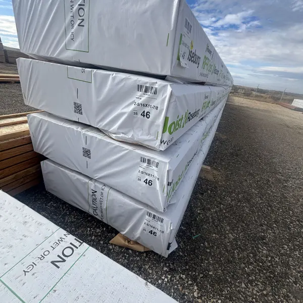 Four stacked units of RFPI-40 11-7/8 inch engineered wood I-joists stored at Boise lumberyard