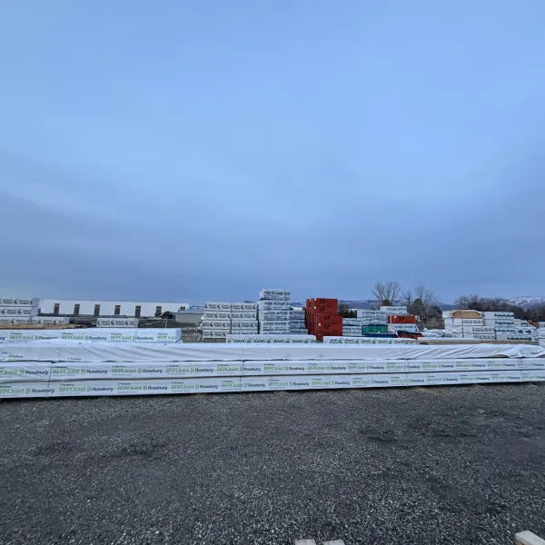 Roseburg RFPI-70 11-7/8 inch engineered wood I-joist shown in full-length mill-wrapped unit at Boise lumberyard