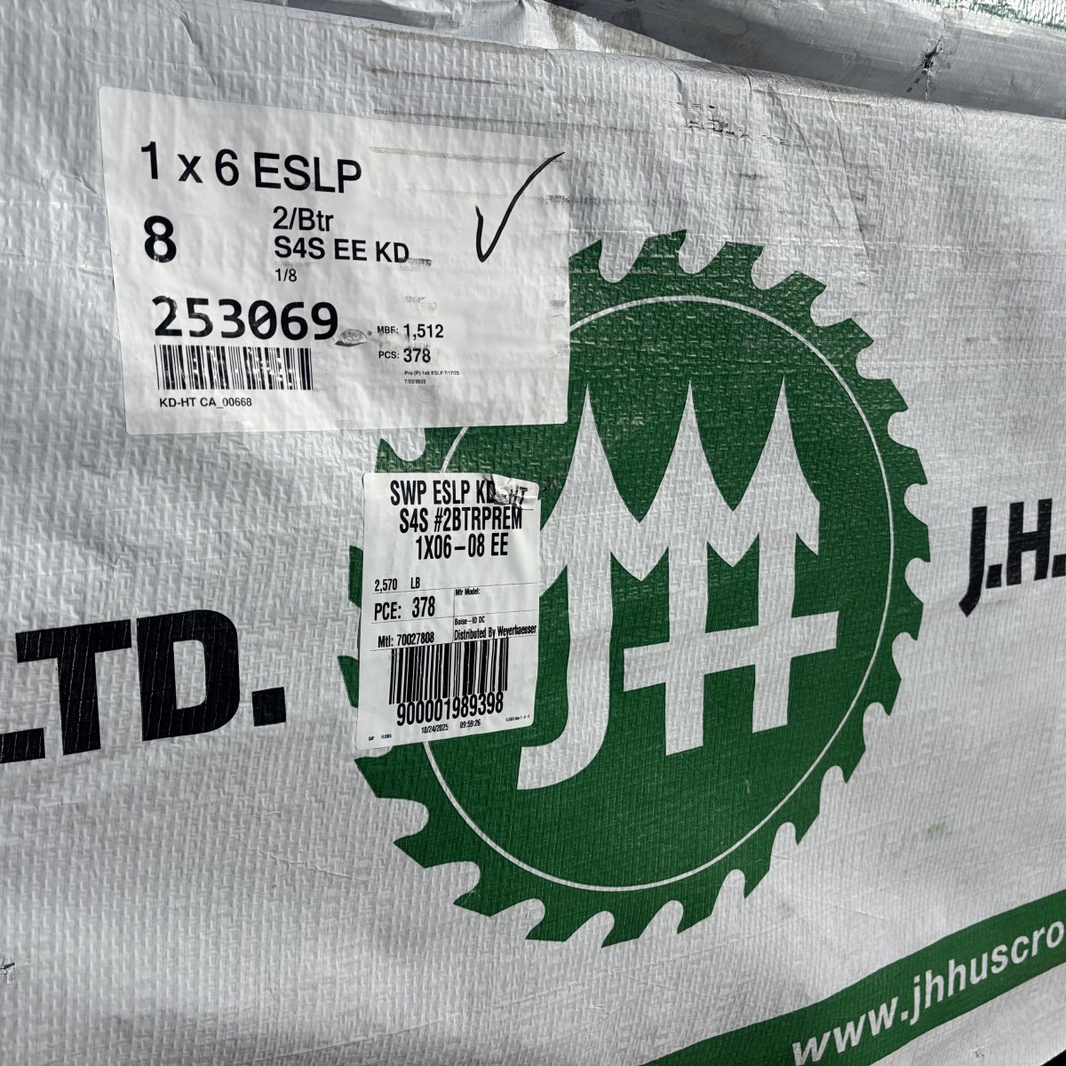 1x4 x 8' #2 kiln-dried whitewood boards wrapped in unit packaging at DLS Boise yard