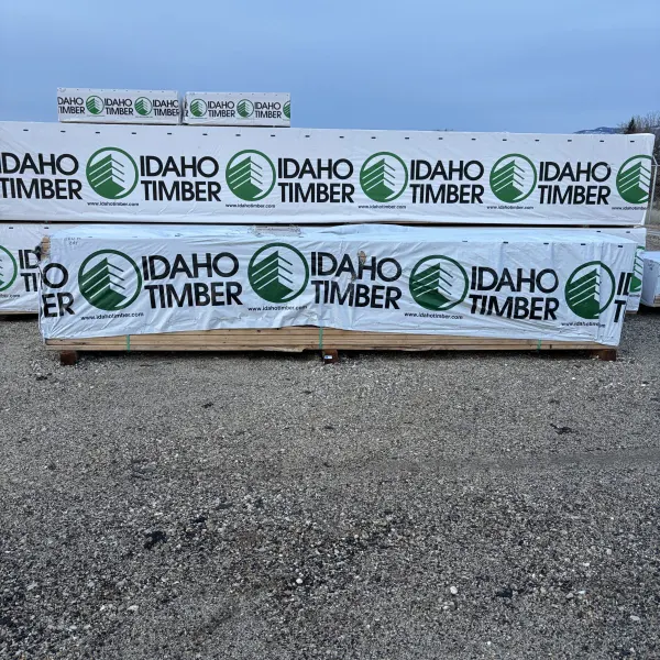 Wrapped unit of 2×12×14′ #2 kiln-dried Hem-Fir lumber at Boise lumberyard