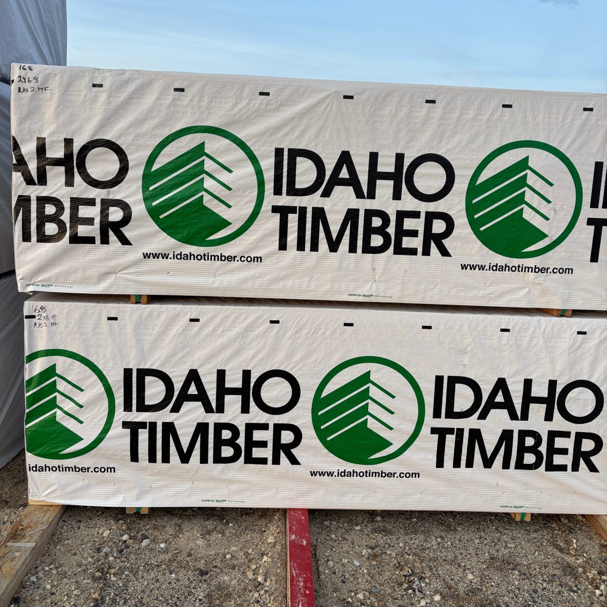 Front view of stacked bunks of 2×6-8′ #2 kiln-dried Hem-Fir lumber at our Boise lumberyard
